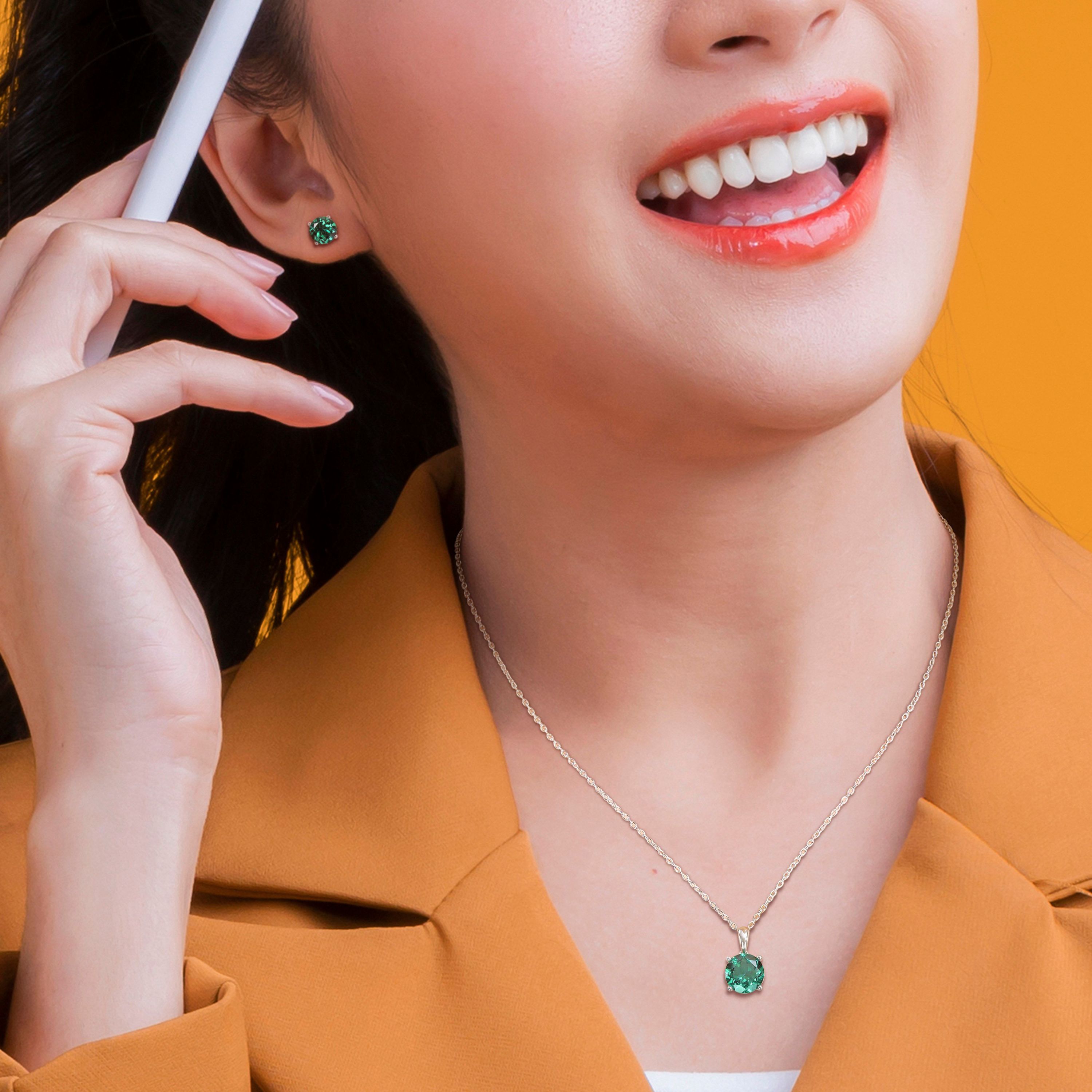 Lab Created Created Emerald Pendant with Chain and Earrings 2-Piece Set in Sterling Silver