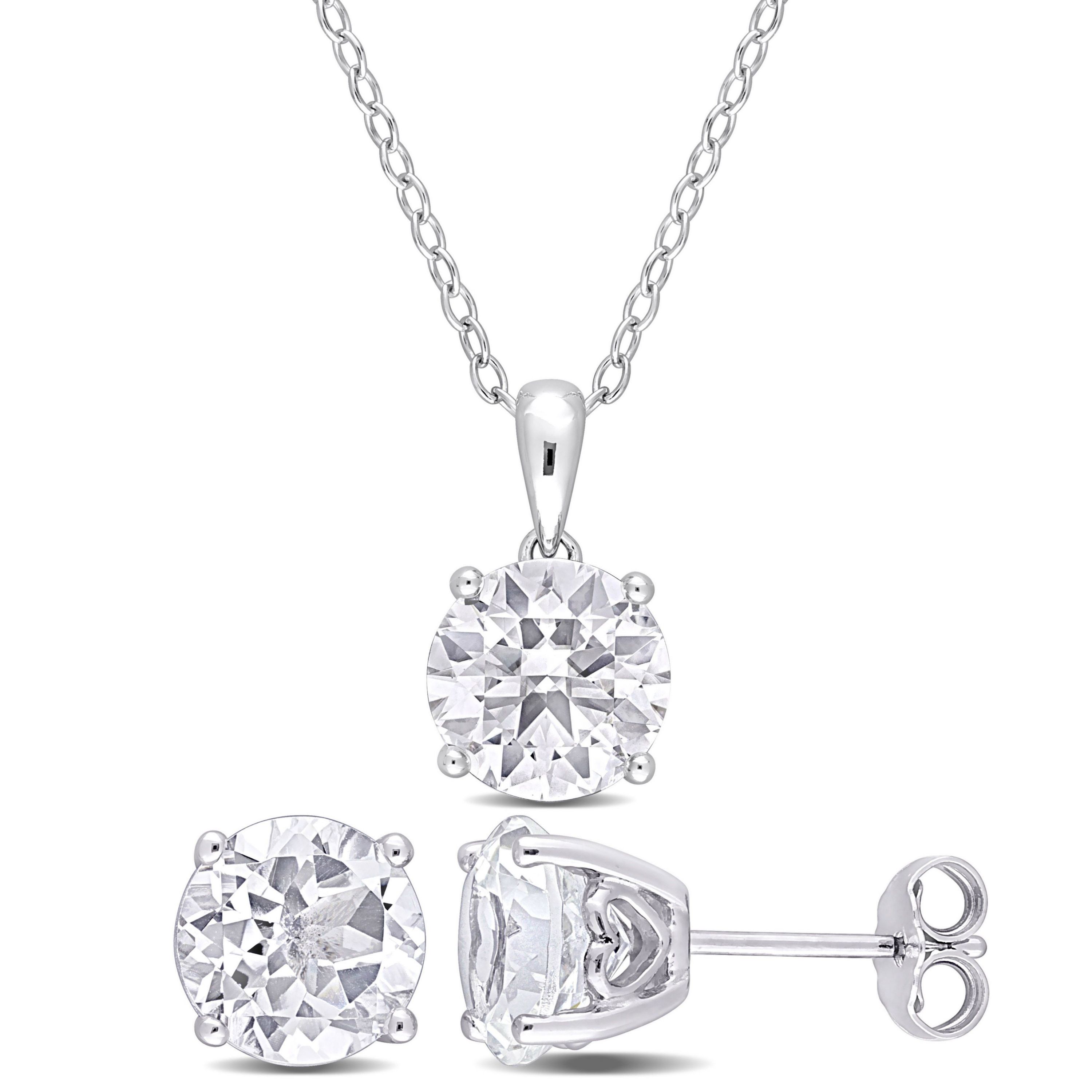 White Topaz Pendant with Chain and Earrings 2-Piece Set in Sterling Silver