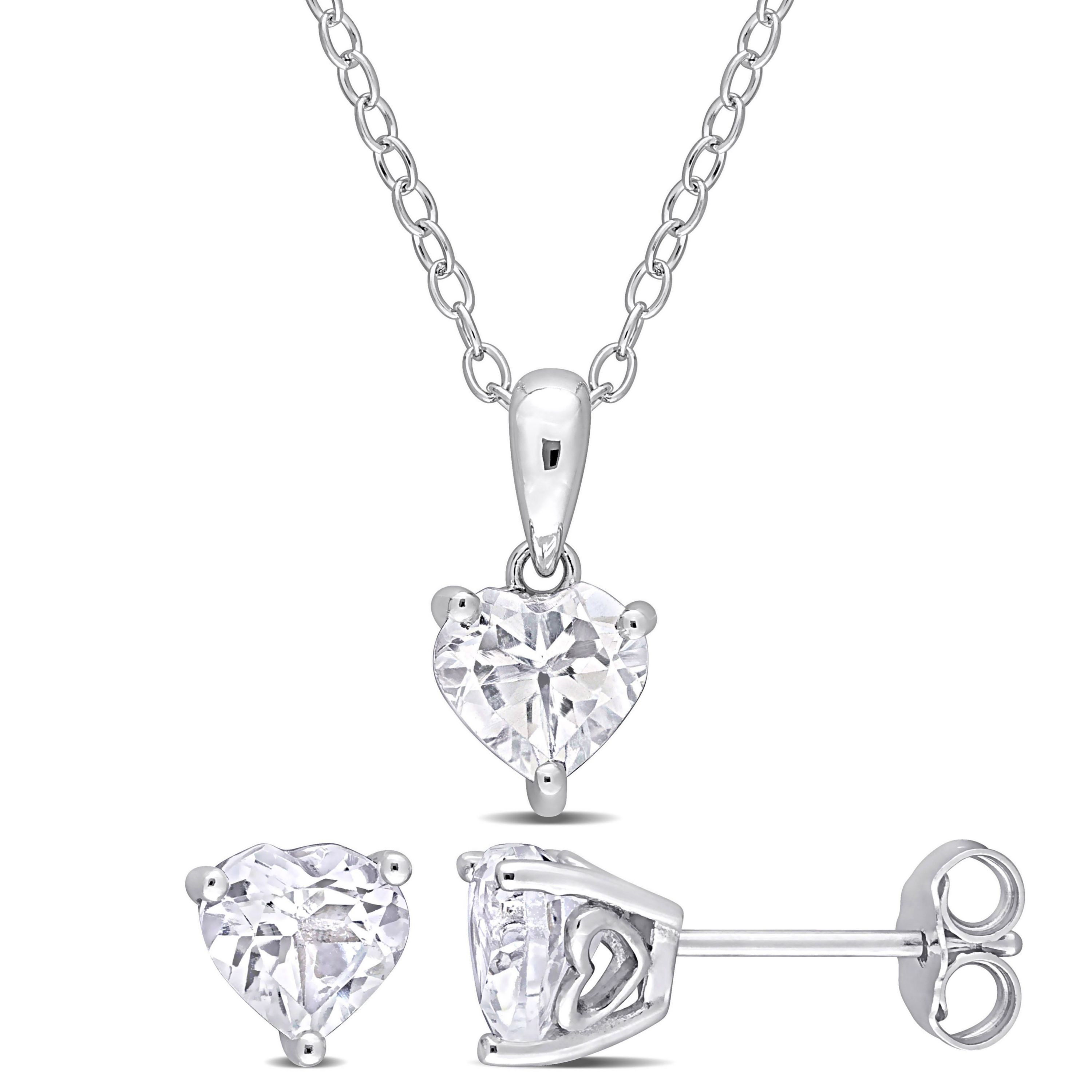 White Topaz Solitaire Pendant with Chain and Stud Earrings 2-Piece Set in Sterling Silver
