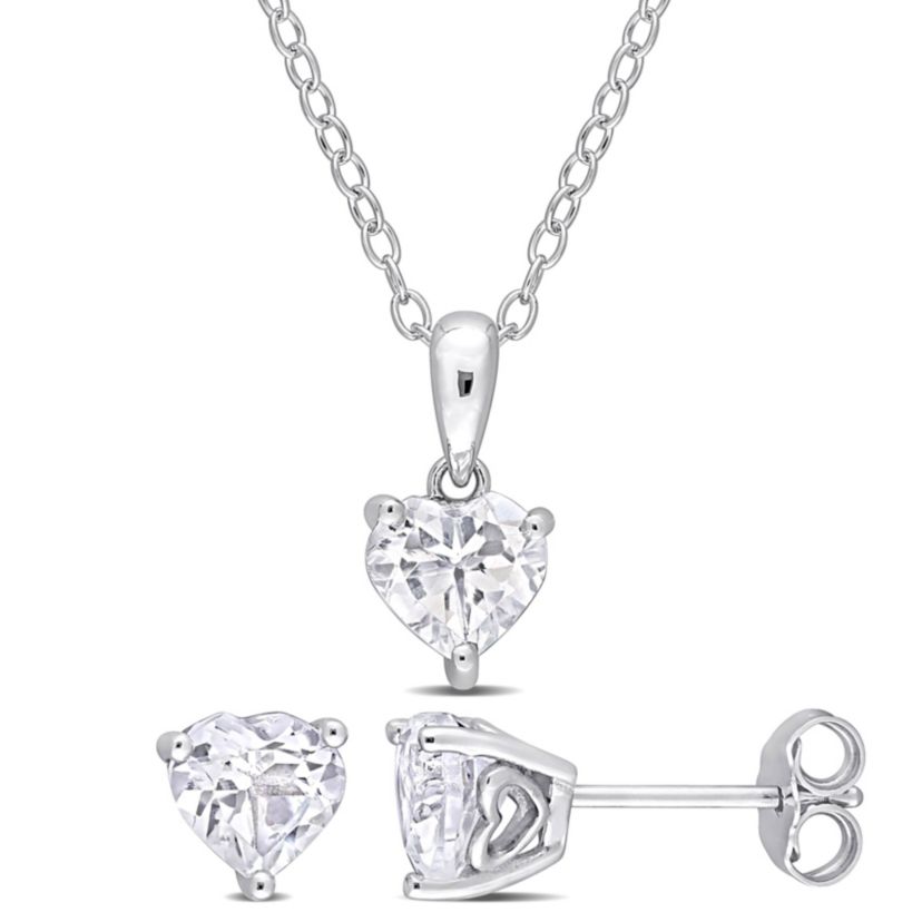 White Topaz Solitaire Pendant with Chain and Stud Earrings 2-Piece Set in Sterling Silver