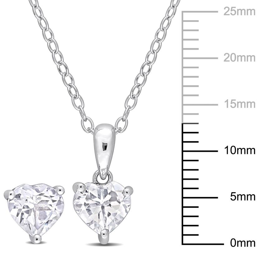 White Topaz Solitaire Pendant with Chain and Stud Earrings 2-Piece Set in Sterling Silver