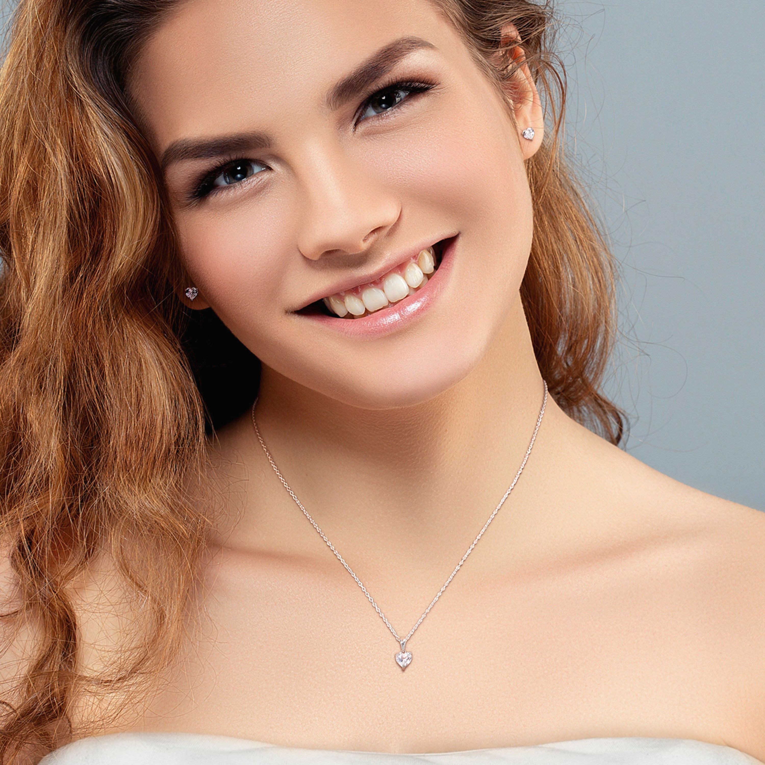 White Topaz Solitaire Pendant with Chain and Stud Earrings 2-Piece Set in Sterling Silver