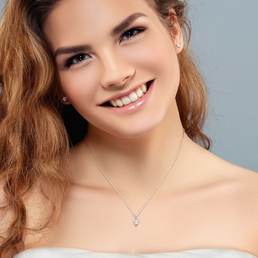 White Topaz Solitaire Pendant with Chain and Stud Earrings 2-Piece Set in Sterling Silver