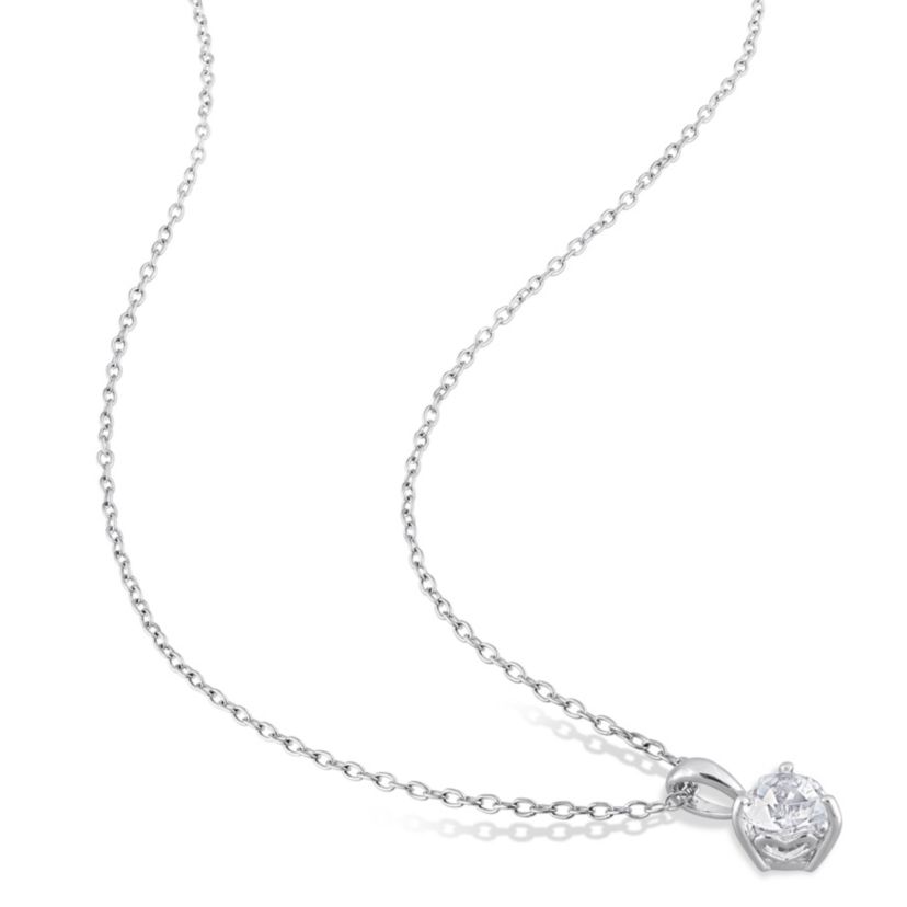 White Topaz Solitaire Pendant with Chain and Stud Earrings 2-Piece Set in Sterling Silver