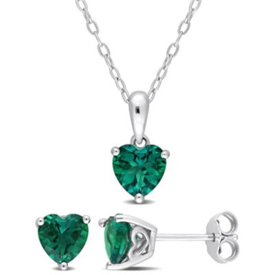 Belk & Co Lab Created Emerald Pendant with Chain and Earrings 2-Piece Set in Sterling Silver