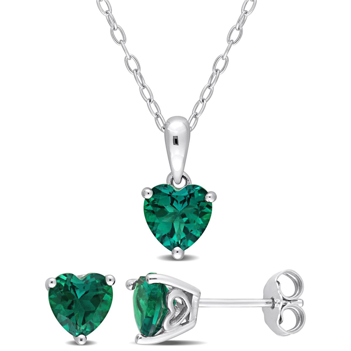Lab Created Created Emerald Pendant with Chain and Earrings 2-Piece Set in Sterling Silver