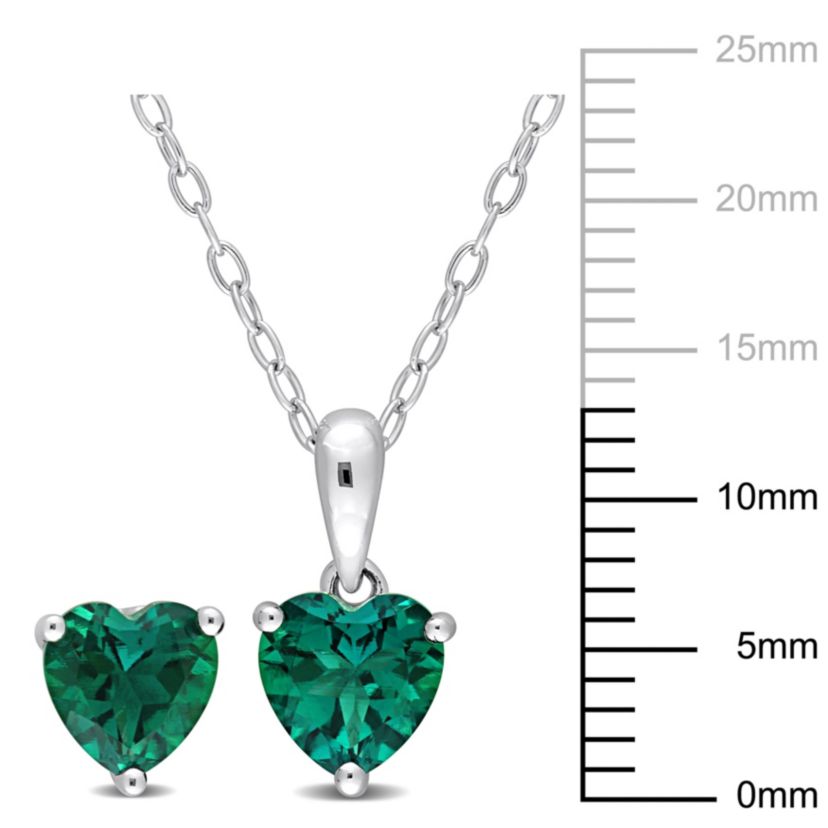 Lab Created Created Emerald Pendant with Chain and Earrings 2-Piece Set in Sterling Silver
