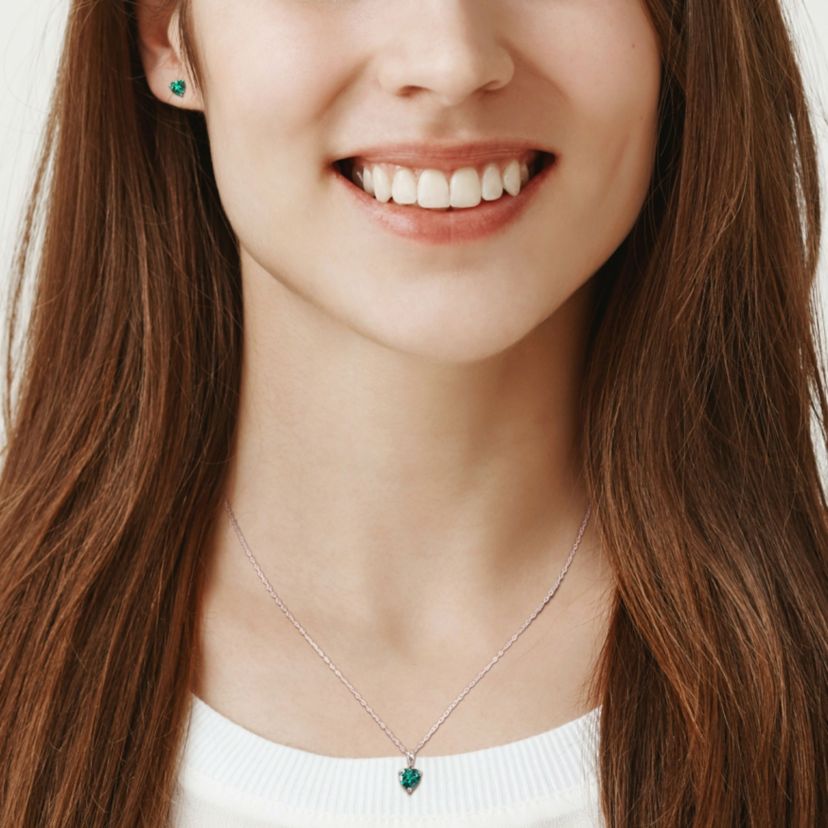 Lab Created Created Emerald Pendant with Chain and Earrings 2-Piece Set in Sterling Silver