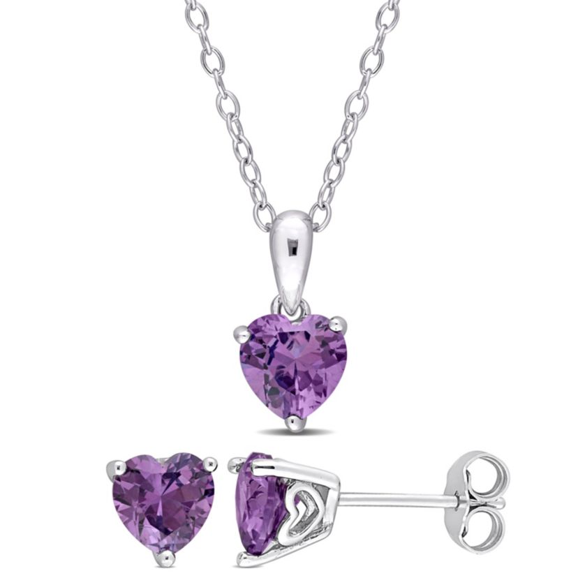 Lab Created Simulated Alexandrite Pendant with Chain and Earrings 2-Piece Set in Sterling Silver