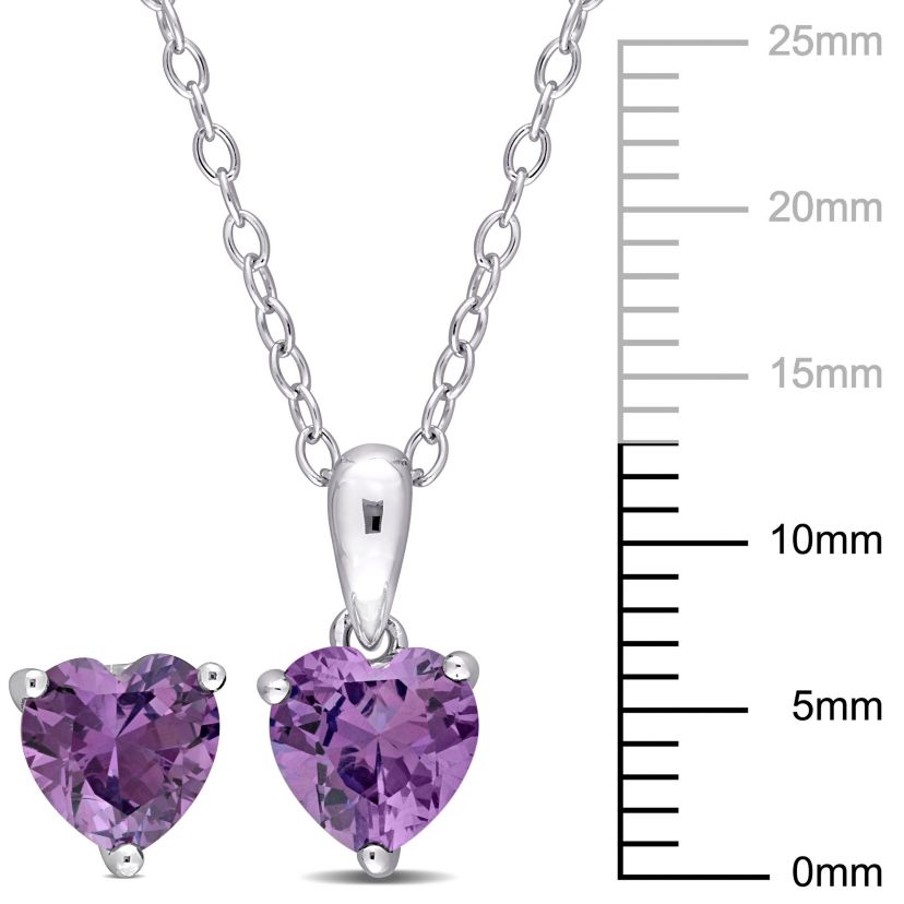 Lab Created Simulated Alexandrite Pendant with Chain and Earrings 2-Piece Set in Sterling Silver