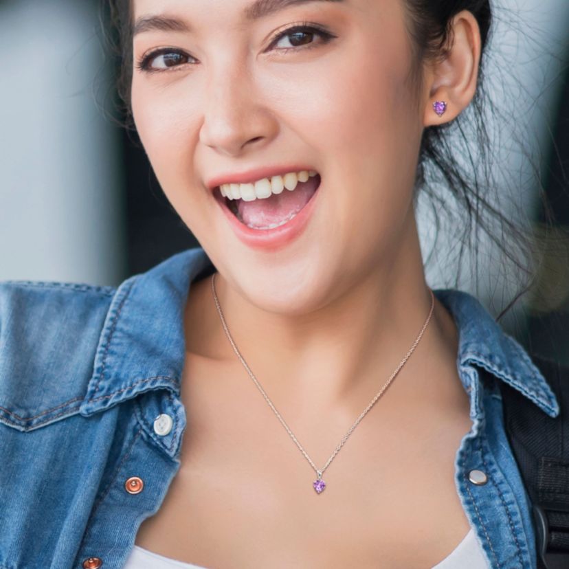 Lab Created Simulated Alexandrite Pendant with Chain and Earrings 2-Piece Set in Sterling Silver