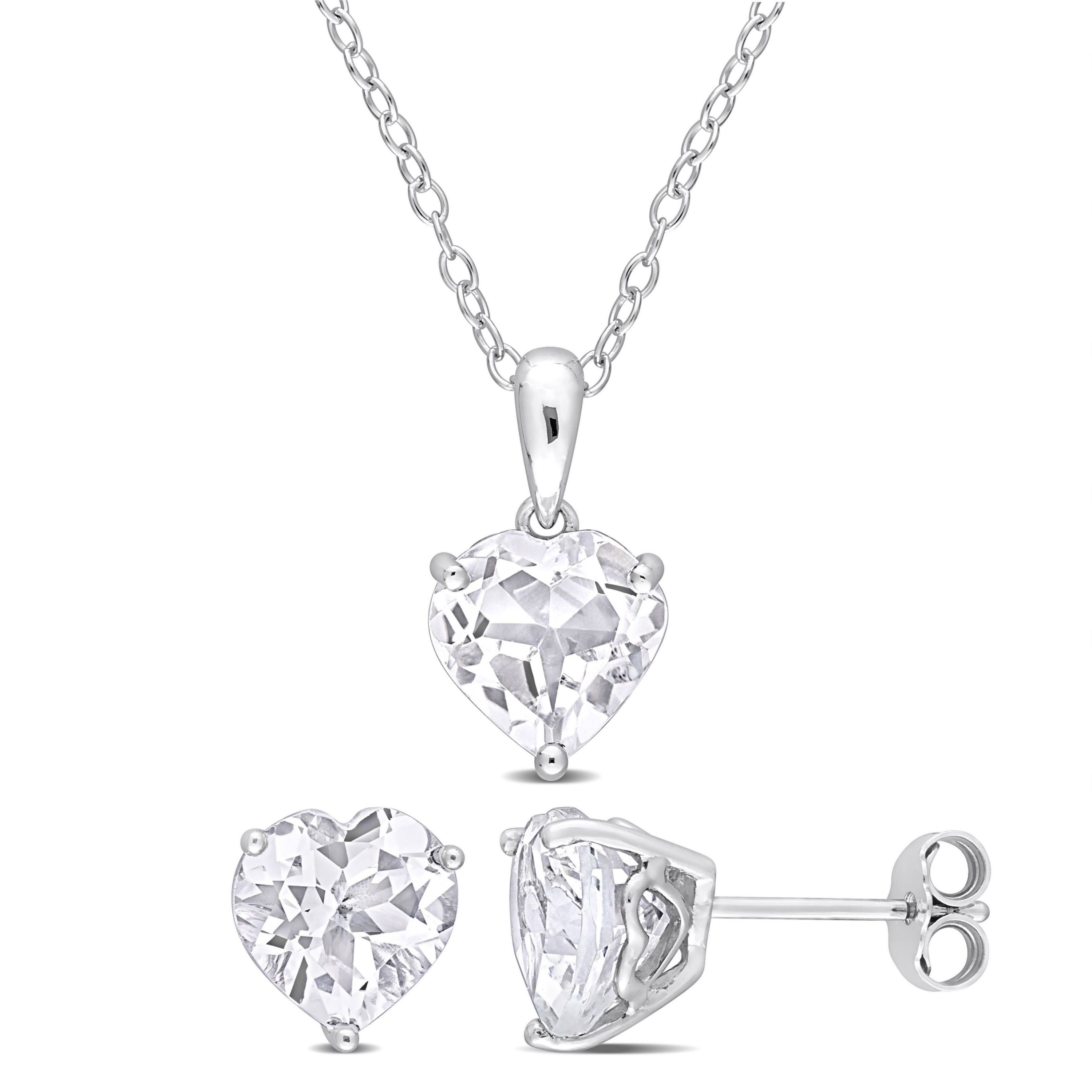 White Topaz Pendant with Chain and Earrings 2-Piece Set in Sterling Silver
