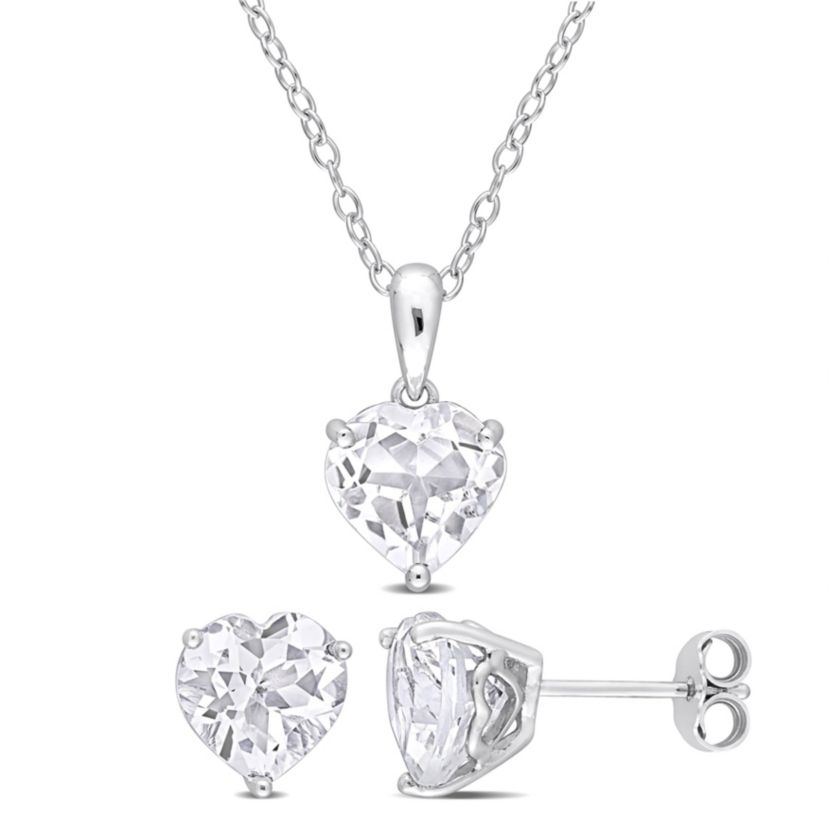 White Topaz Pendant with Chain and Earrings 2-Piece Set in Sterling Silver