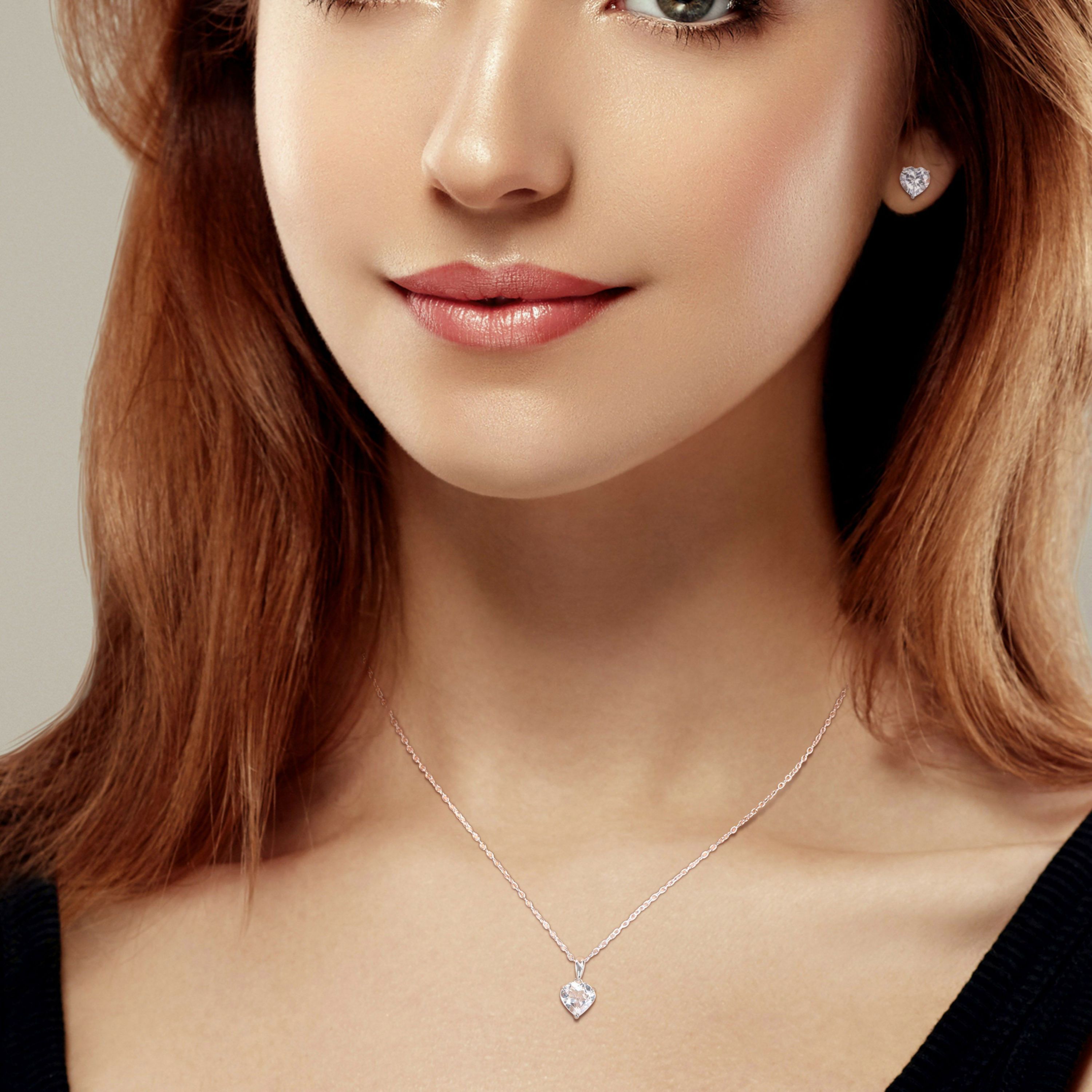 White Topaz Pendant with Chain and Earrings 2-Piece Set in Sterling Silver