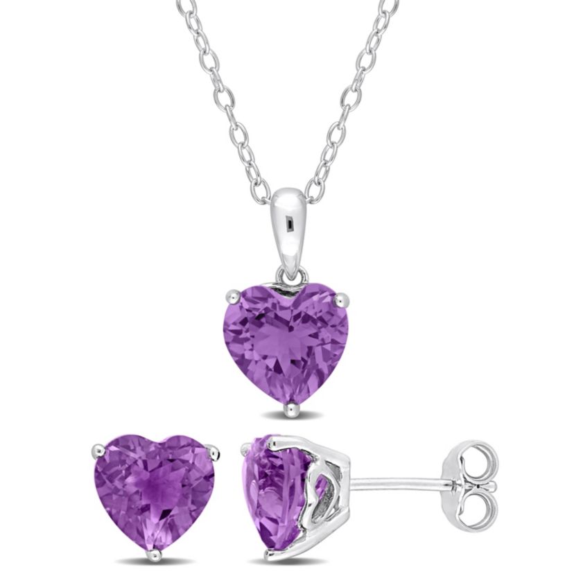 Amethyst Solitaire Pendant with Chain and Stud Earrings 2-Piece Set in Sterling Silver