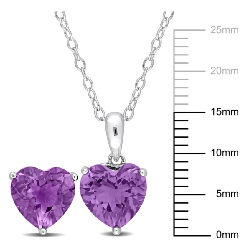 Amethyst Solitaire Pendant with Chain and Stud Earrings 2-Piece Set in Sterling Silver