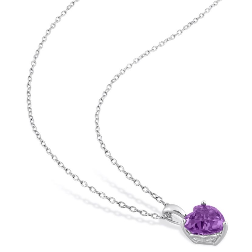 Amethyst Solitaire Pendant with Chain and Stud Earrings 2-Piece Set in Sterling Silver