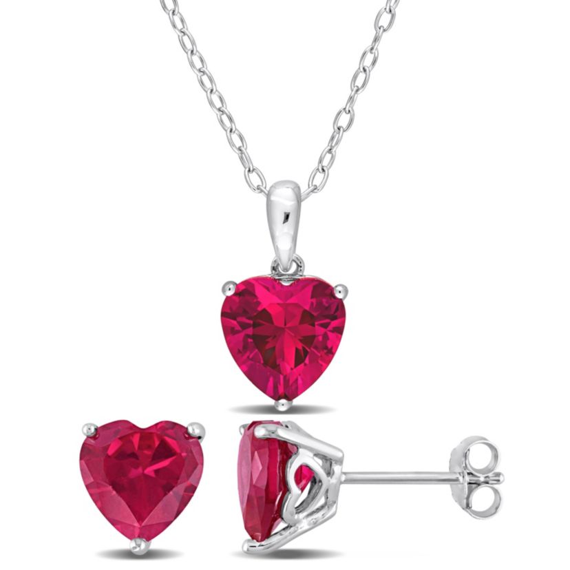 Lab Created Created Ruby Pendant with Chain and Earrings 2-Piece Set in Sterling Silver