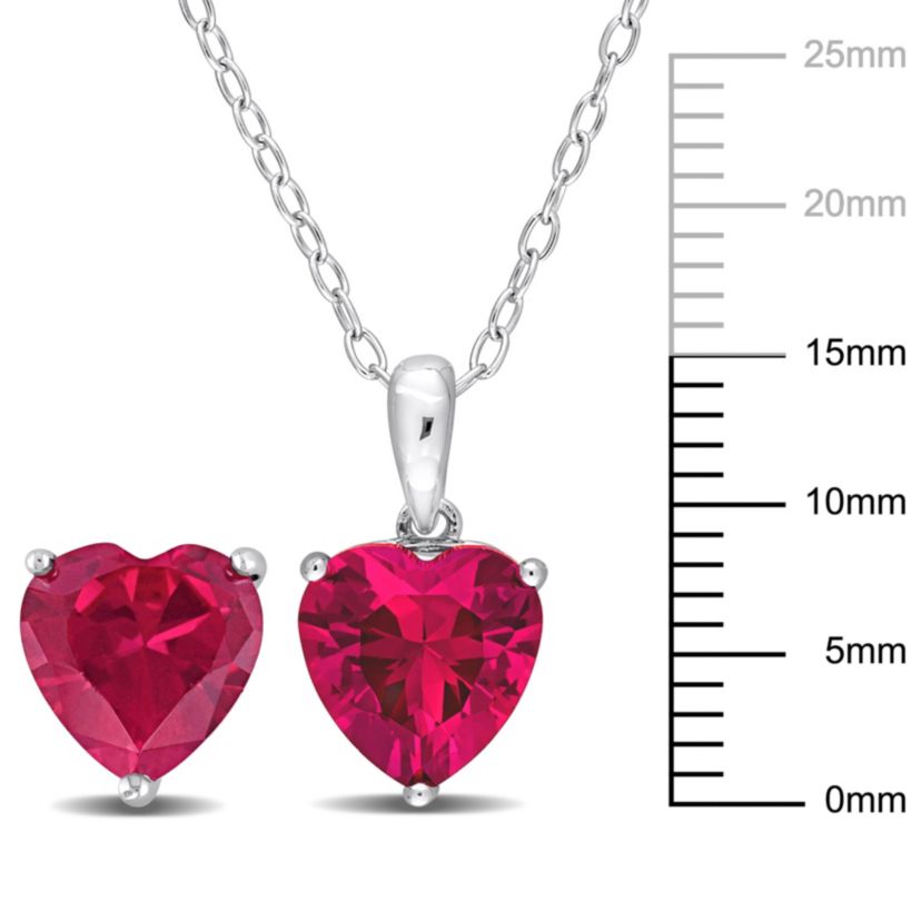 Lab Created Created Ruby Pendant with Chain and Earrings 2-Piece Set in Sterling Silver