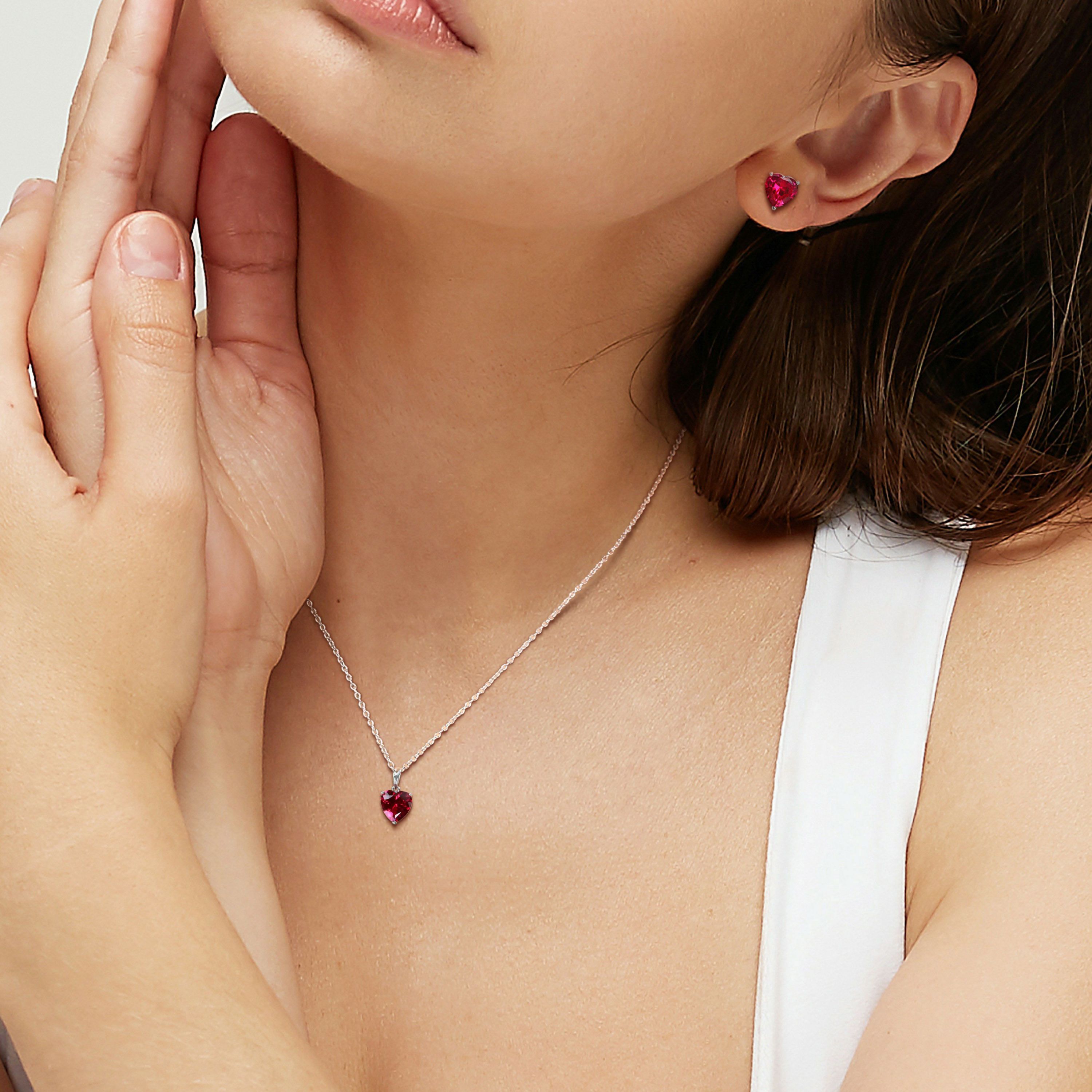 Lab Created Created Ruby Pendant with Chain and Earrings 2-Piece Set in Sterling Silver