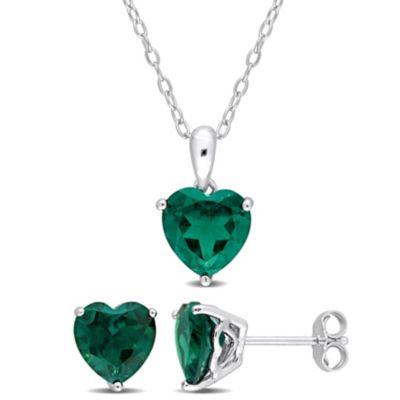 Belk & Co Lab Created Emerald Pendant with Chain and Earrings 2-Piece Set in Sterling Silver