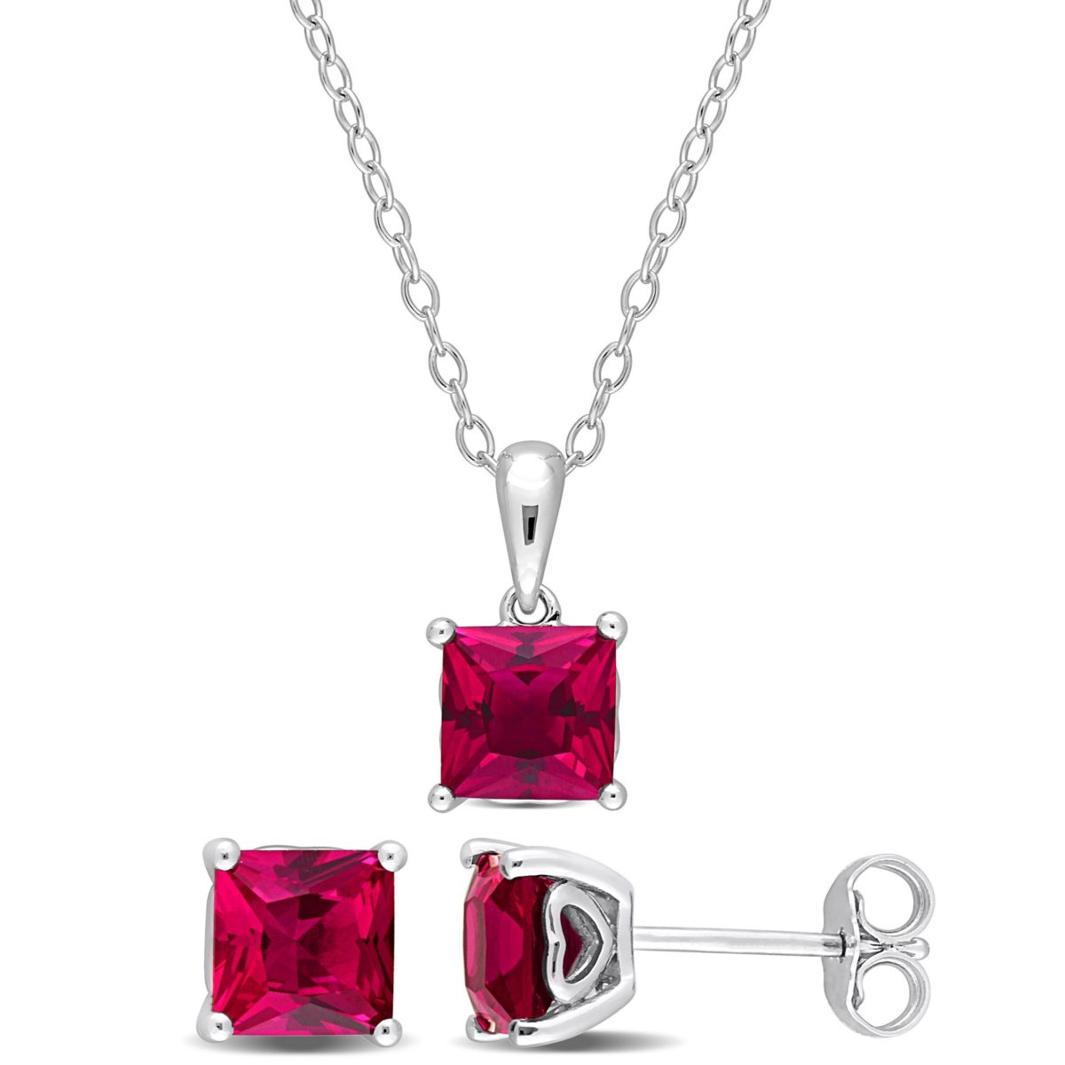 Lab Created Created Ruby Pendant with Chain and Earrings 2-Piece Set in Sterling Silver