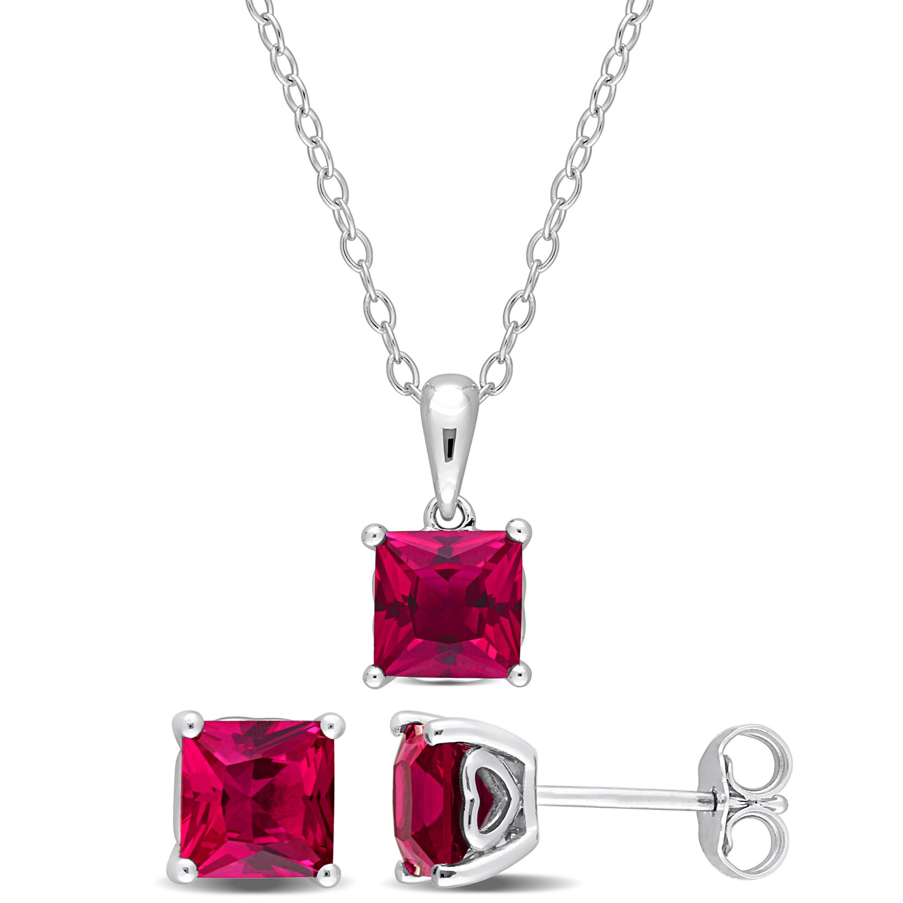 Lab Created Created Ruby Pendant with Chain and Earrings 2-Piece Set in Sterling Silver