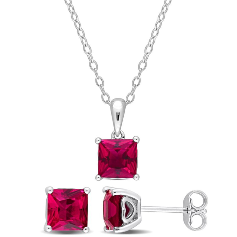 Lab Created Created Ruby Pendant with Chain and Earrings 2-Piece Set in Sterling Silver
