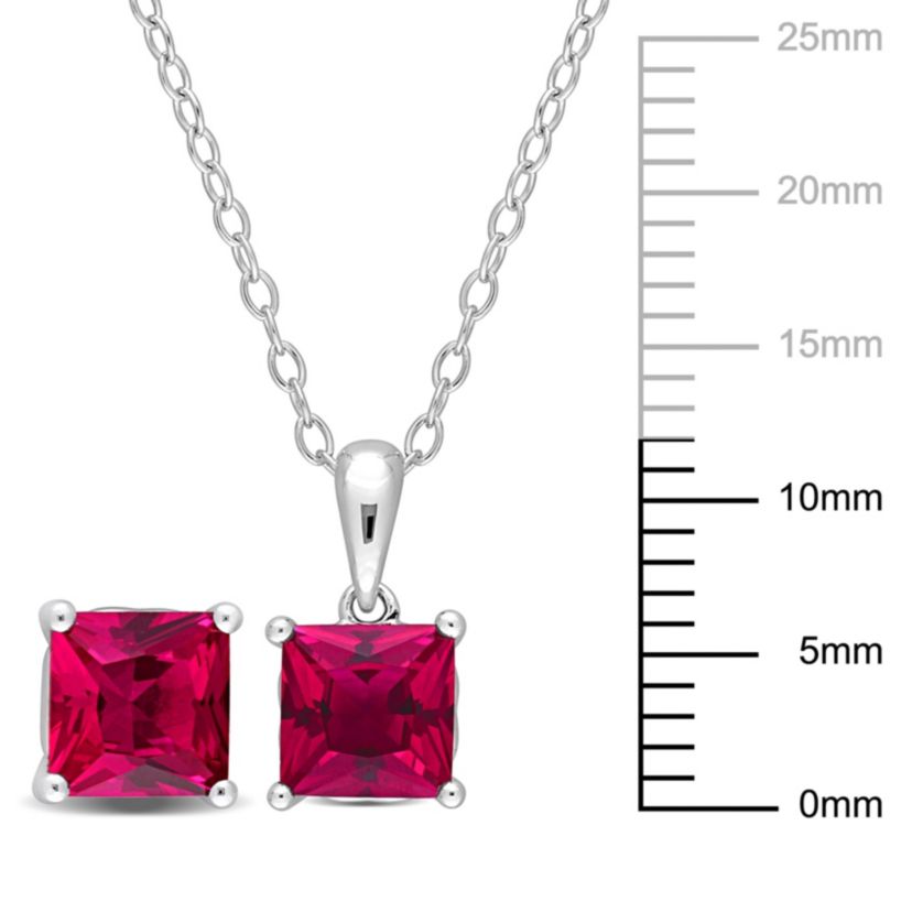 Lab Created Created Ruby Pendant with Chain and Earrings 2-Piece Set in Sterling Silver
