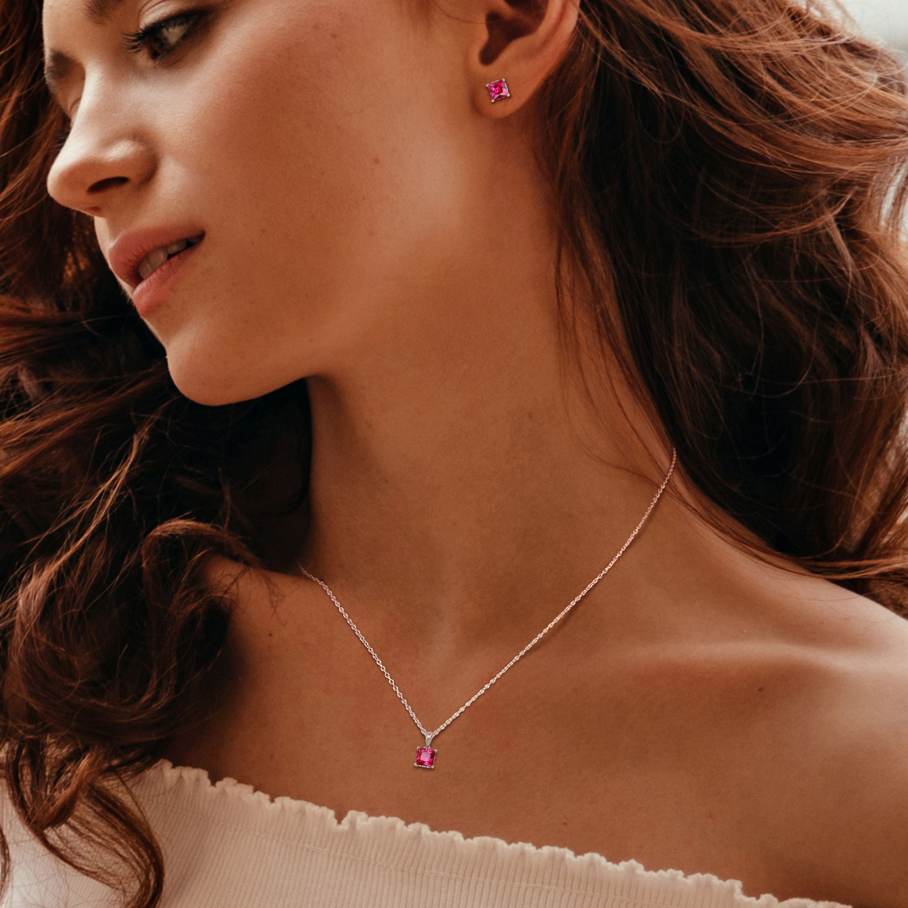 Lab Created Created Ruby Pendant with Chain and Earrings 2-Piece Set in Sterling Silver