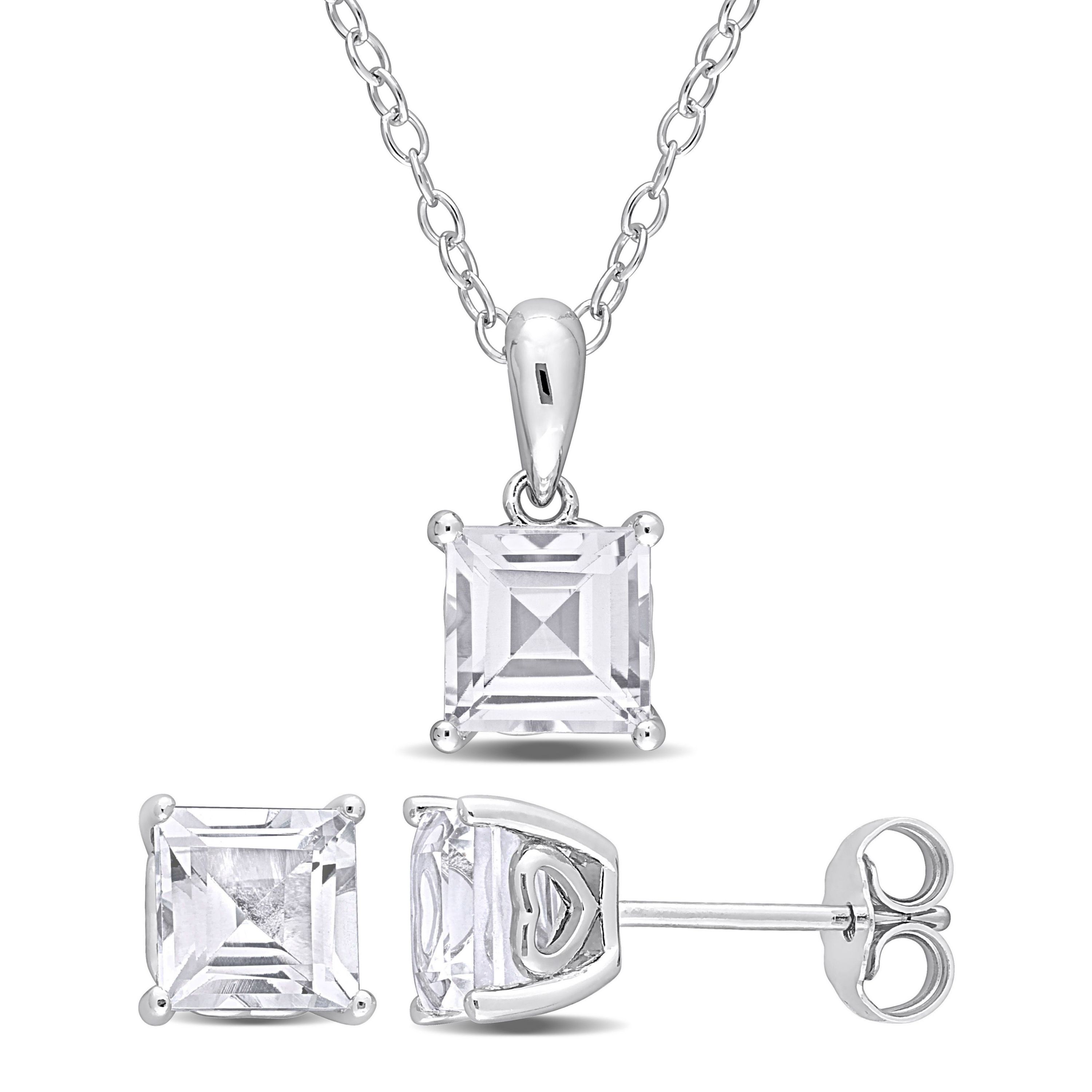 White Topaz Pendant with Chain and Earrings 2-Piece Set in Sterling Silver