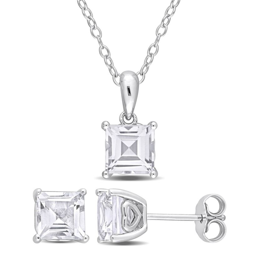 White Topaz Pendant with Chain and Earrings 2-Piece Set in Sterling Silver