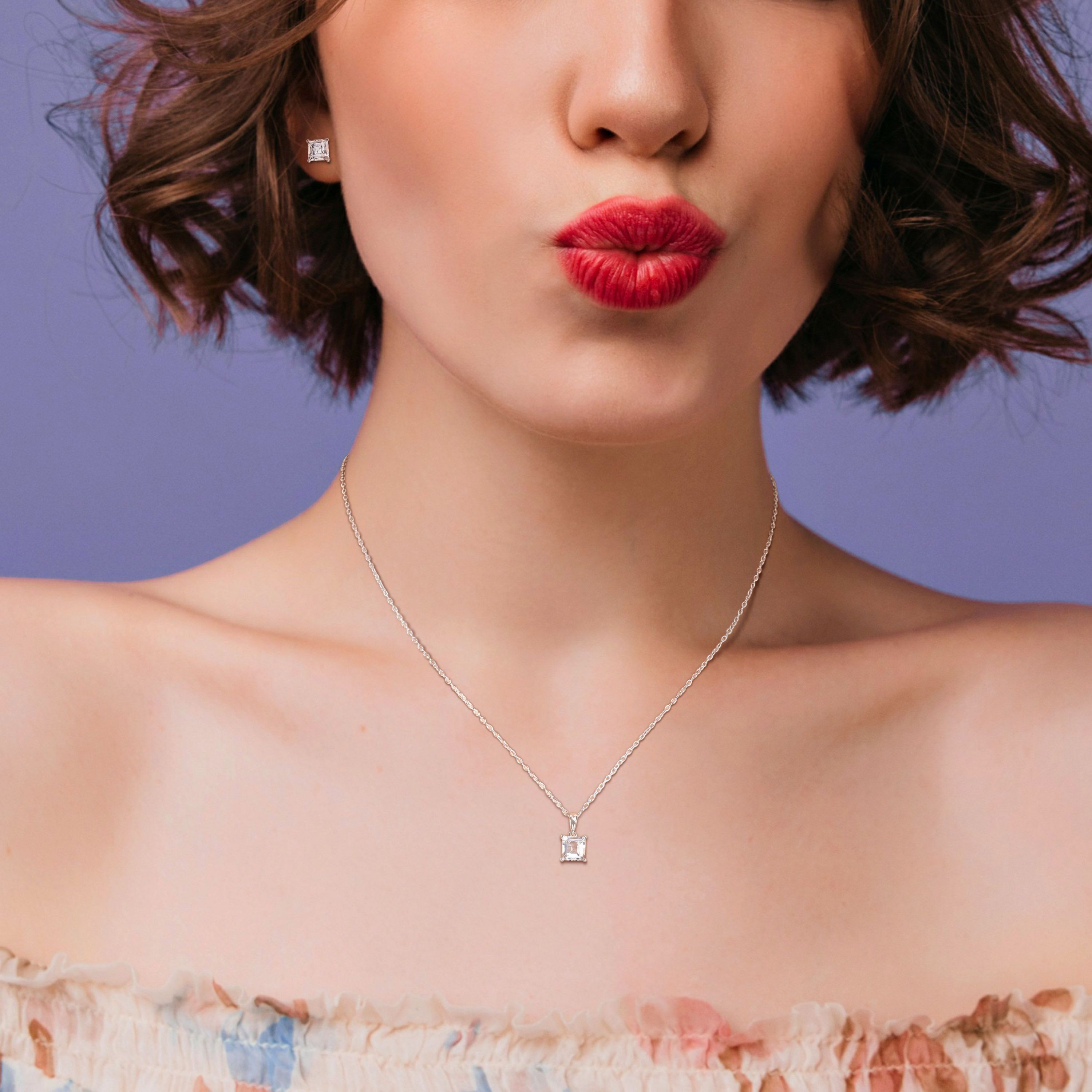 White Topaz Pendant with Chain and Earrings 2-Piece Set in Sterling Silver