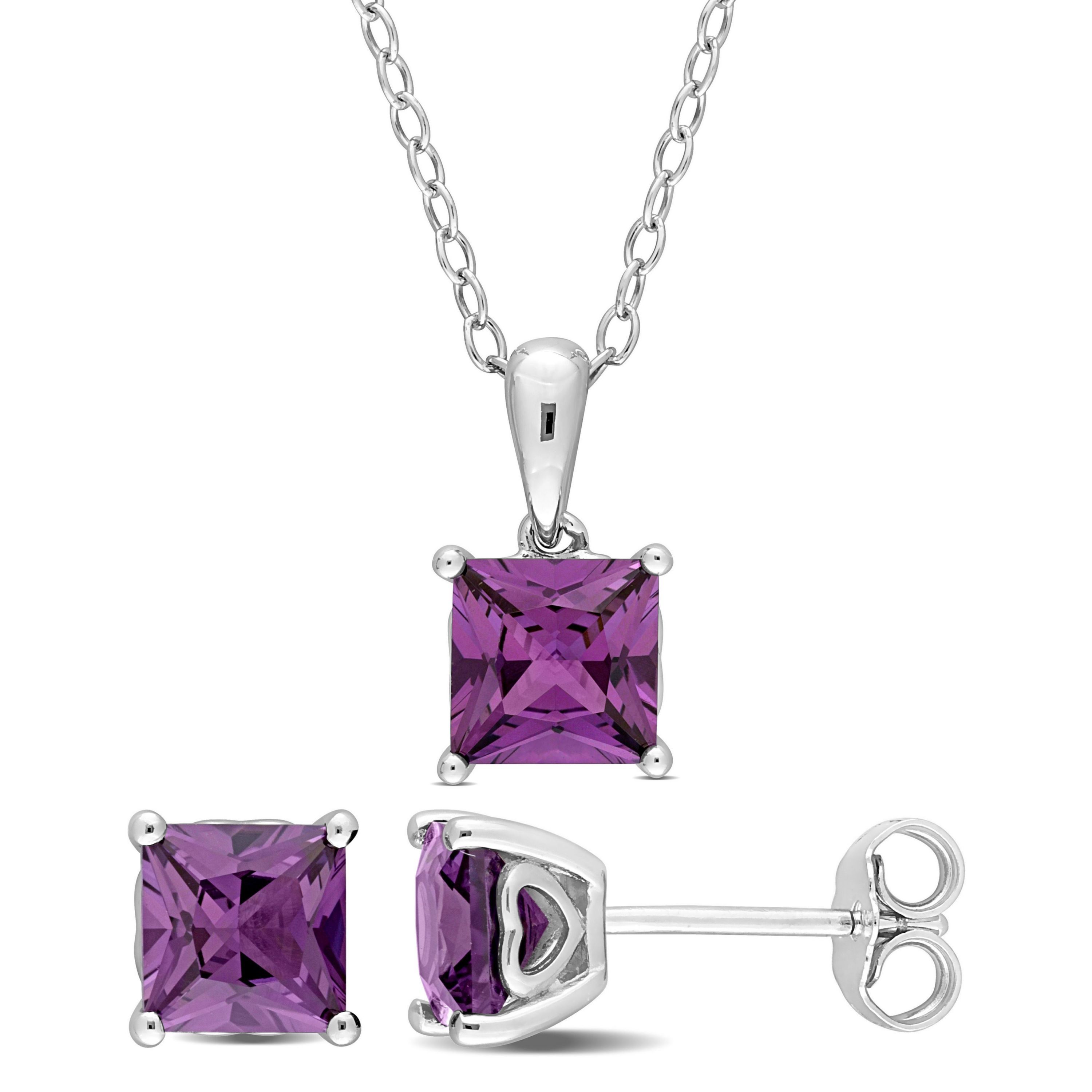 Simulated Alexandrite Pendant with Chain and Earrings 2-Piece Set in Sterling Silver