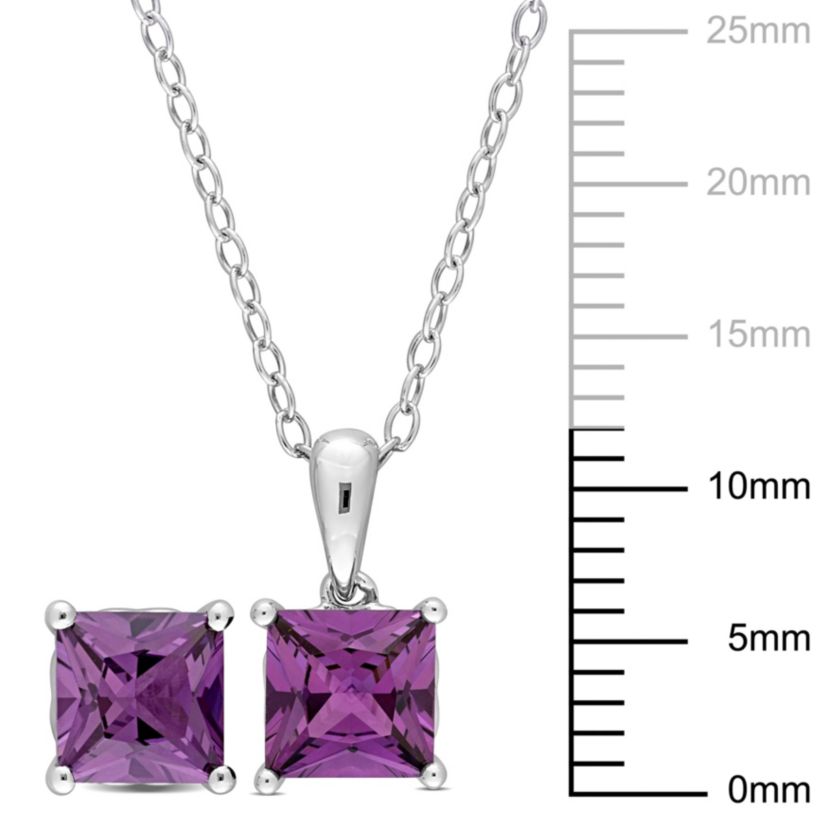 Simulated Alexandrite Pendant with Chain and Earrings 2-Piece Set in Sterling Silver