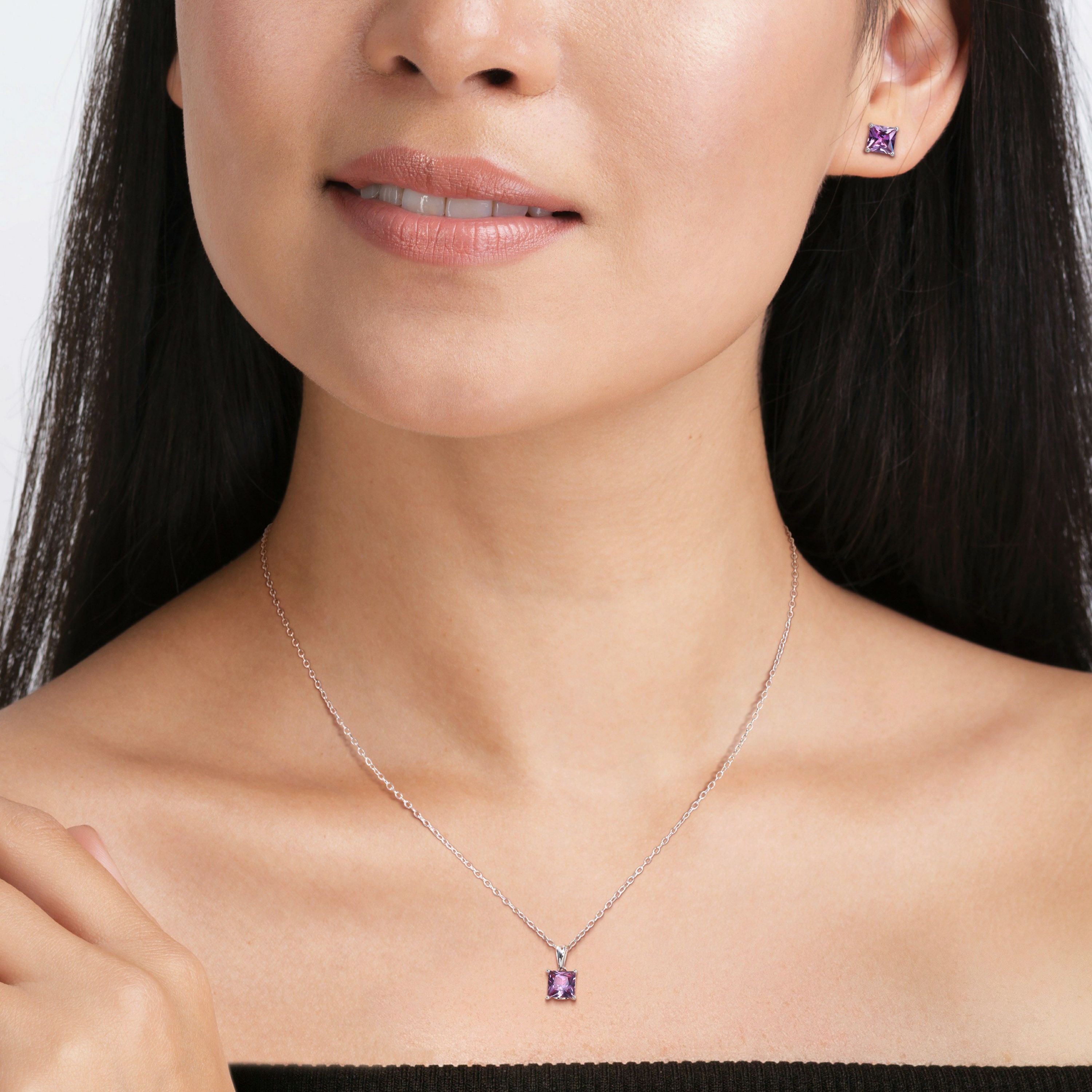 Simulated Alexandrite Pendant with Chain and Earrings 2-Piece Set in Sterling Silver