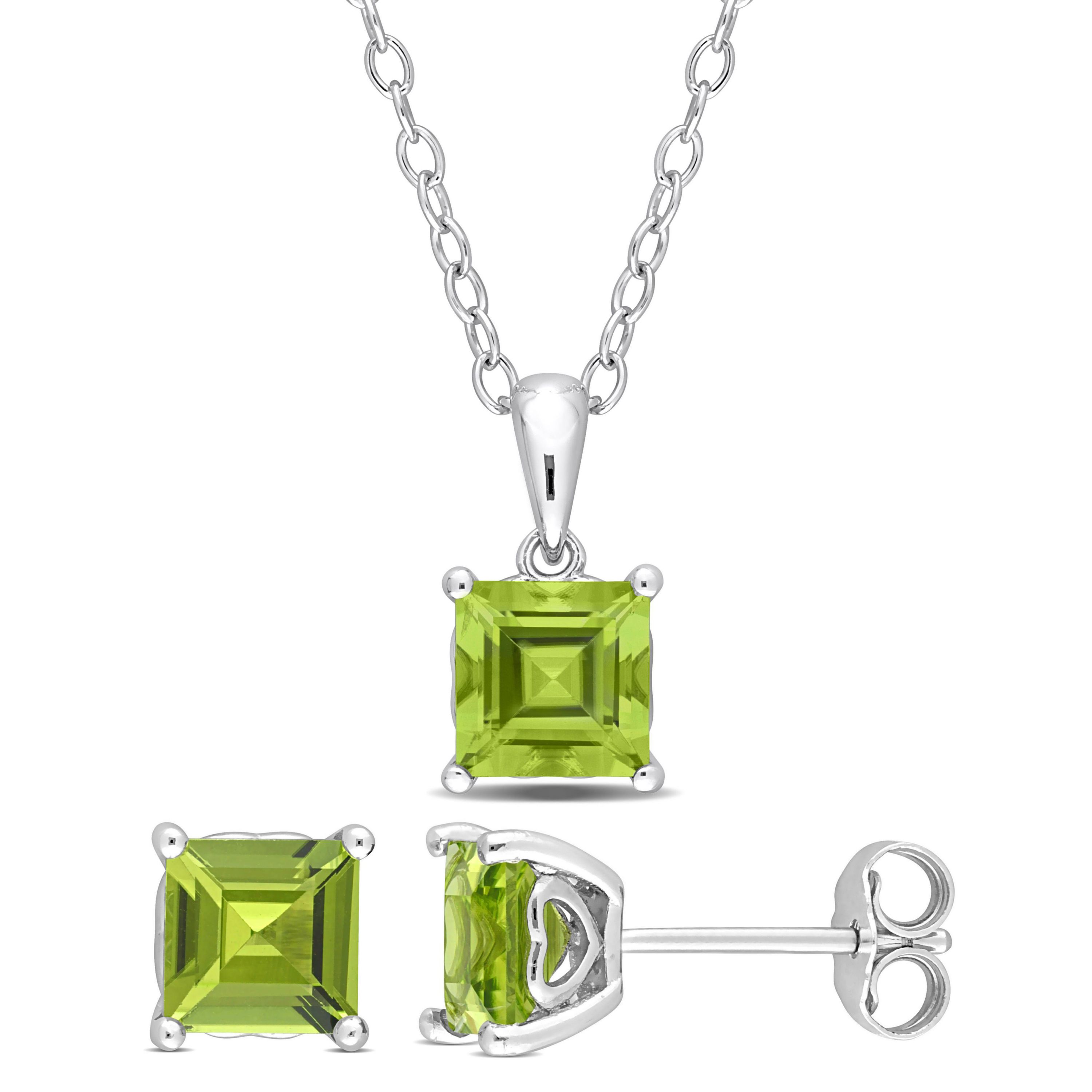 Peridot Pendant with Chain and Earrings 2-Piece Set in Sterling Silver