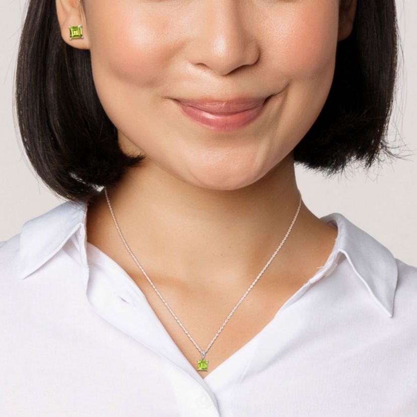 Peridot Pendant with Chain and Earrings 2-Piece Set in Sterling Silver
