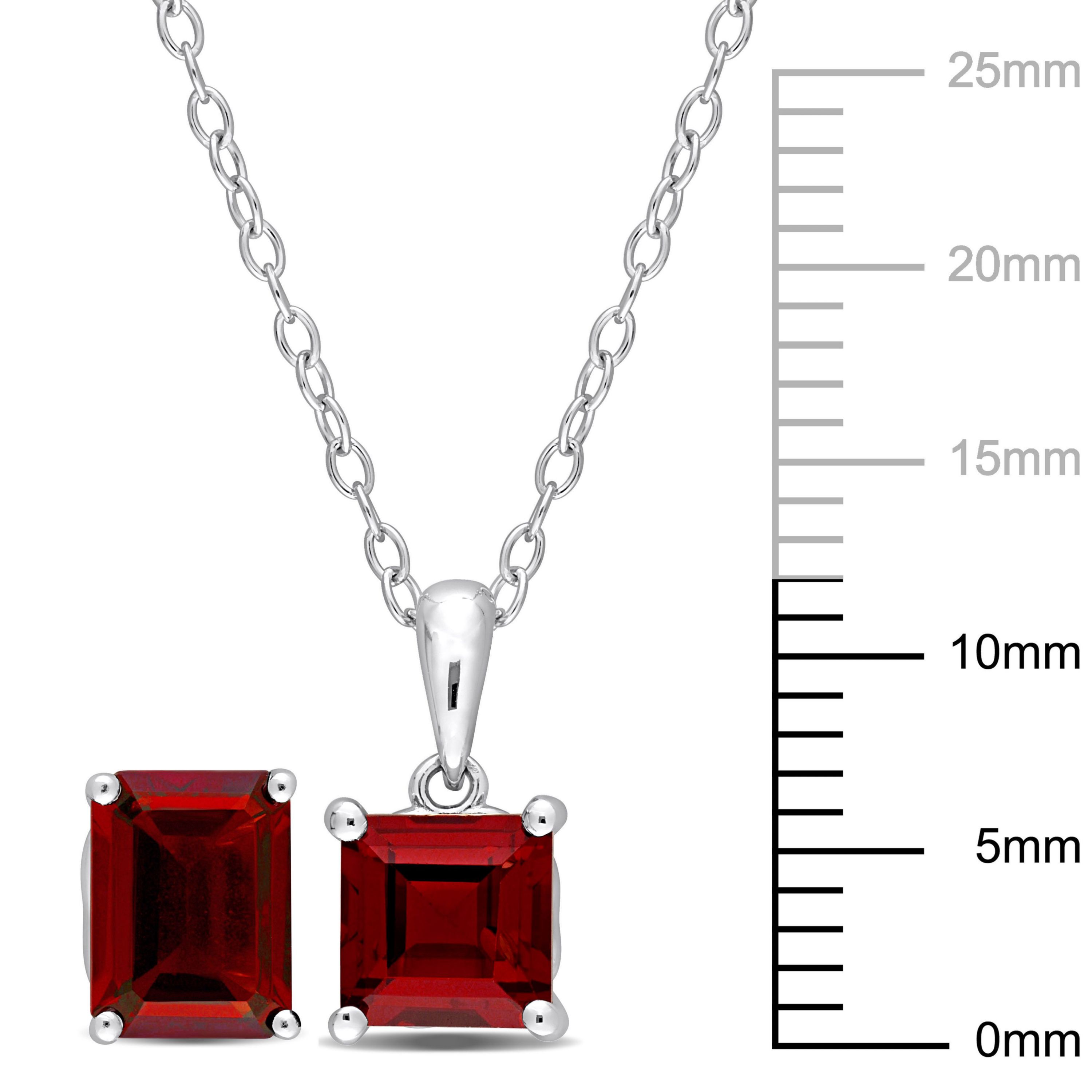 Garnet Solitaire Pendant with Chain and Stud Earrings 2-Piece Set in Sterling Silver