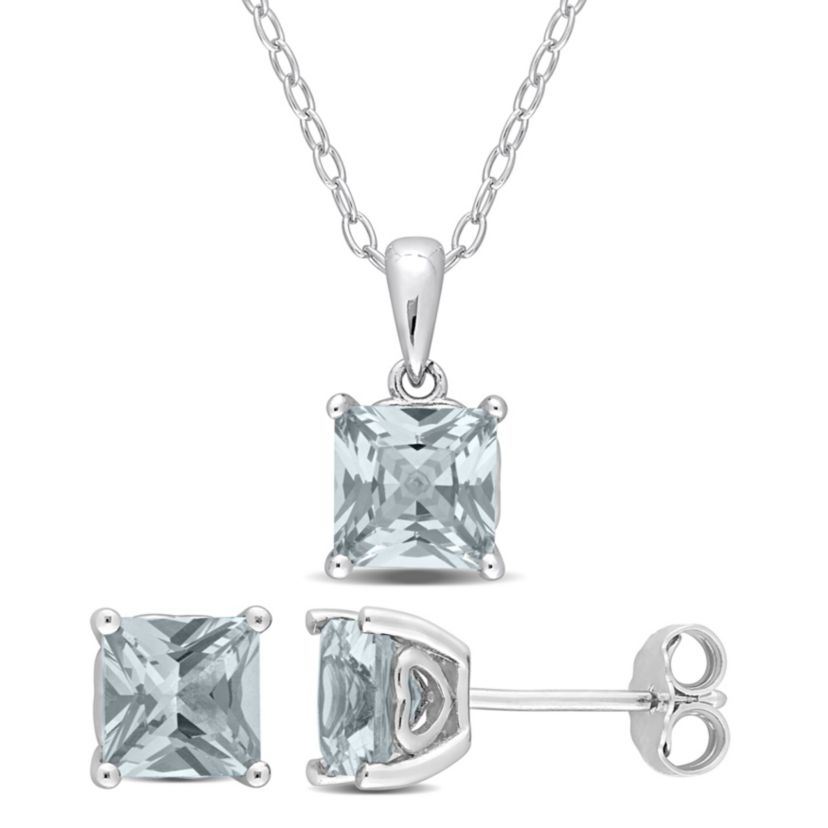 Created Spinel (Aquamarine) Pendant with Chain and Earrings 2-Piece Set in Sterling Silver
