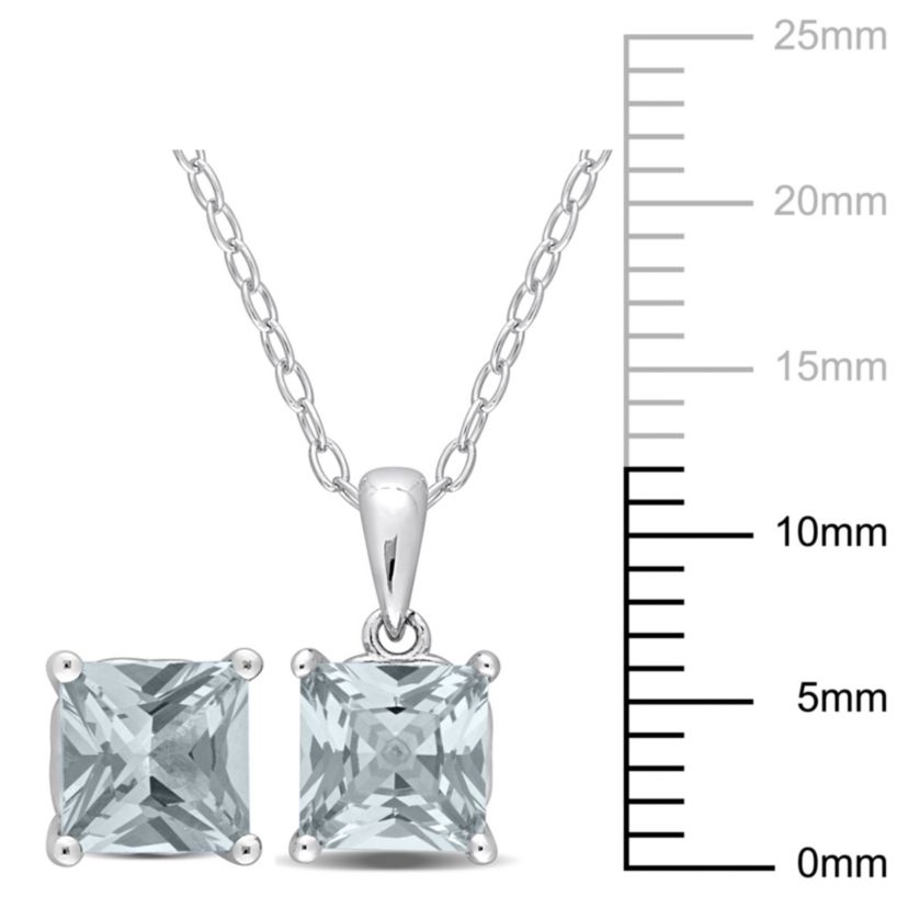 Created Spinel (Aquamarine) Pendant with Chain and Earrings 2-Piece Set in Sterling Silver