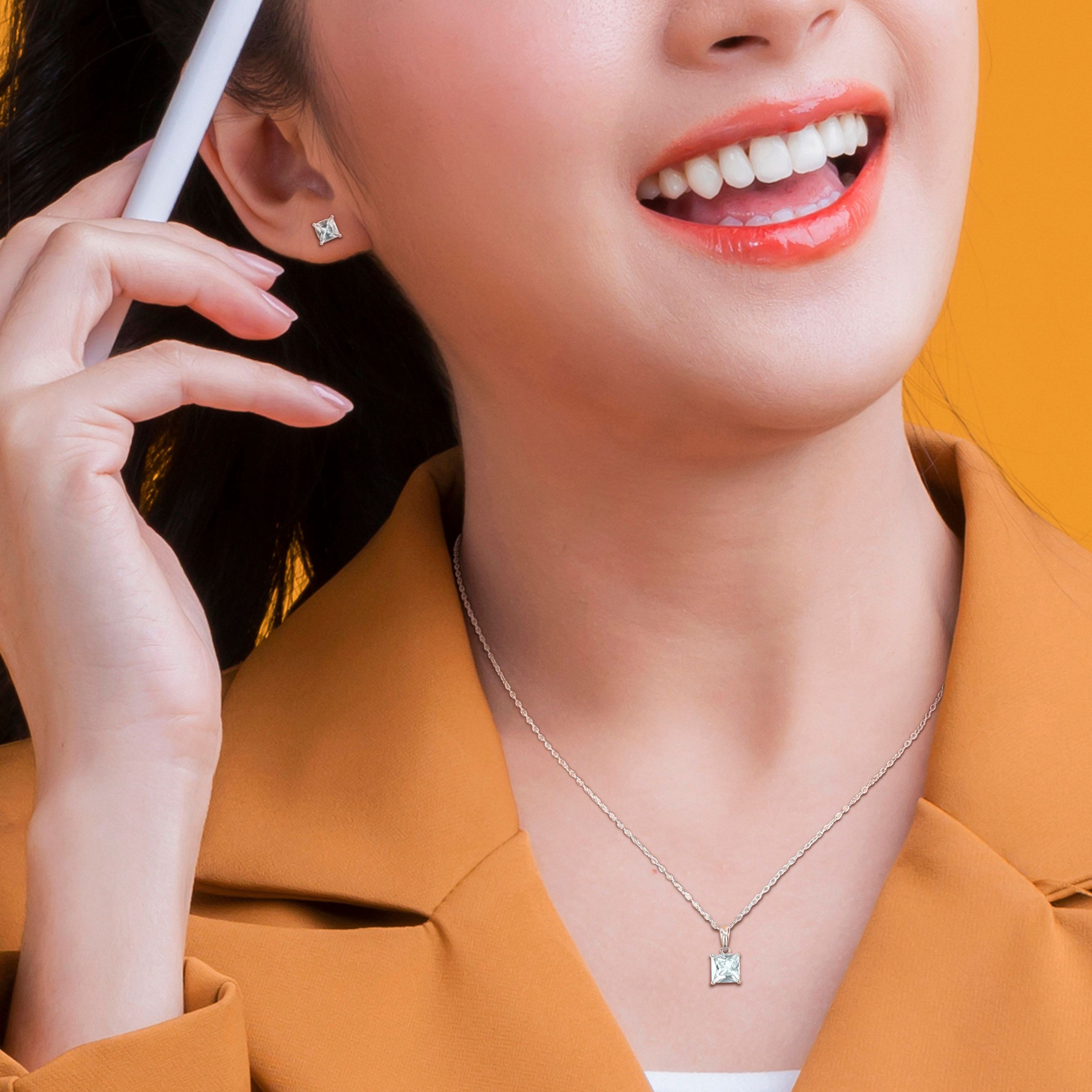 Created Spinel (Aquamarine) Pendant with Chain and Earrings 2-Piece Set in Sterling Silver