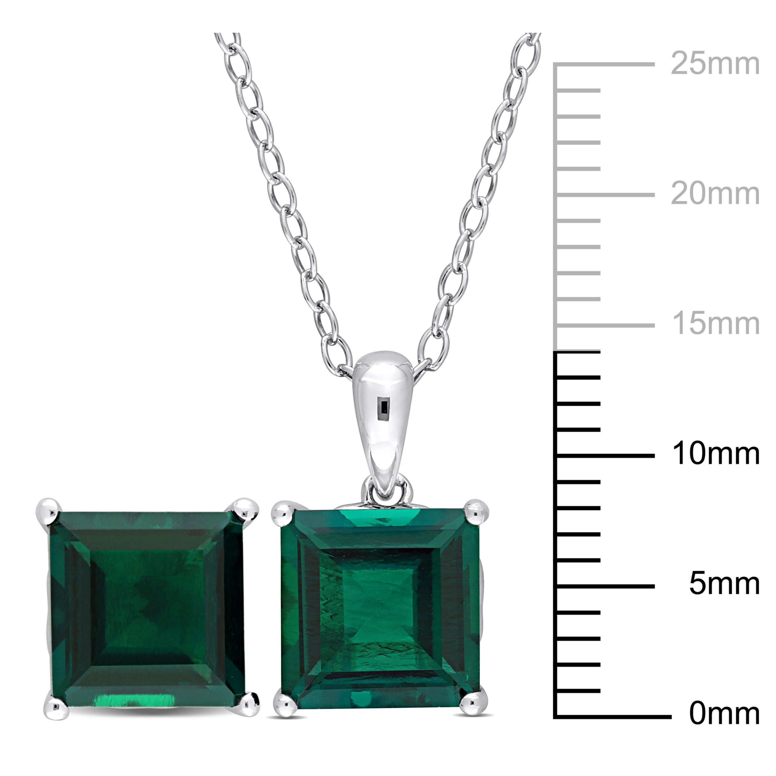 Lab Created Created Emerald Solitaire Pendant with Chain and Stud Earrings 2-Piece Set in Sterling Silver