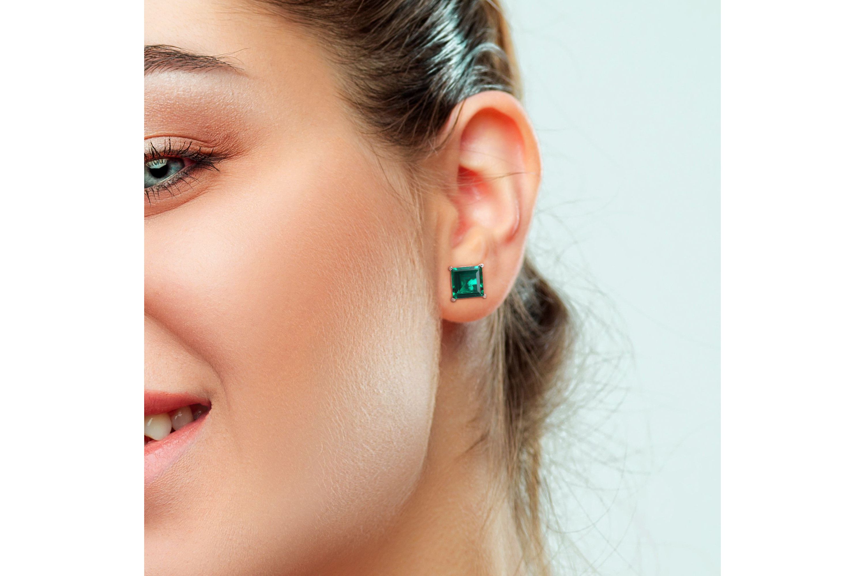 Lab Created Created Emerald Solitaire Pendant with Chain and Stud Earrings 2-Piece Set in Sterling Silver