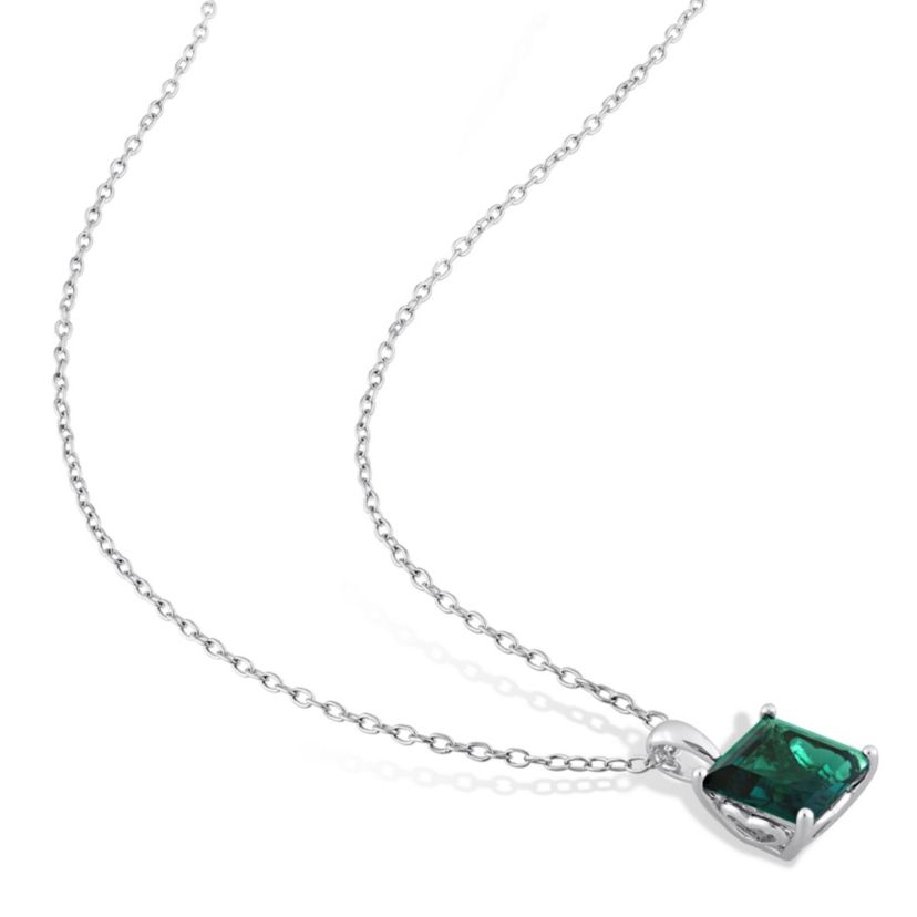 Lab Created Created Emerald Solitaire Pendant with Chain and Stud Earrings 2-Piece Set in Sterling Silver