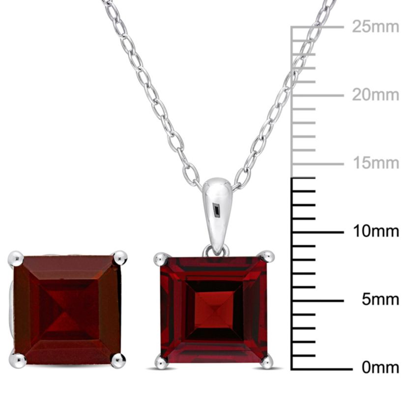 Garnet Solitaire Pendant with Chain and Stud Earrings 2-Piece Set in Sterling Silver