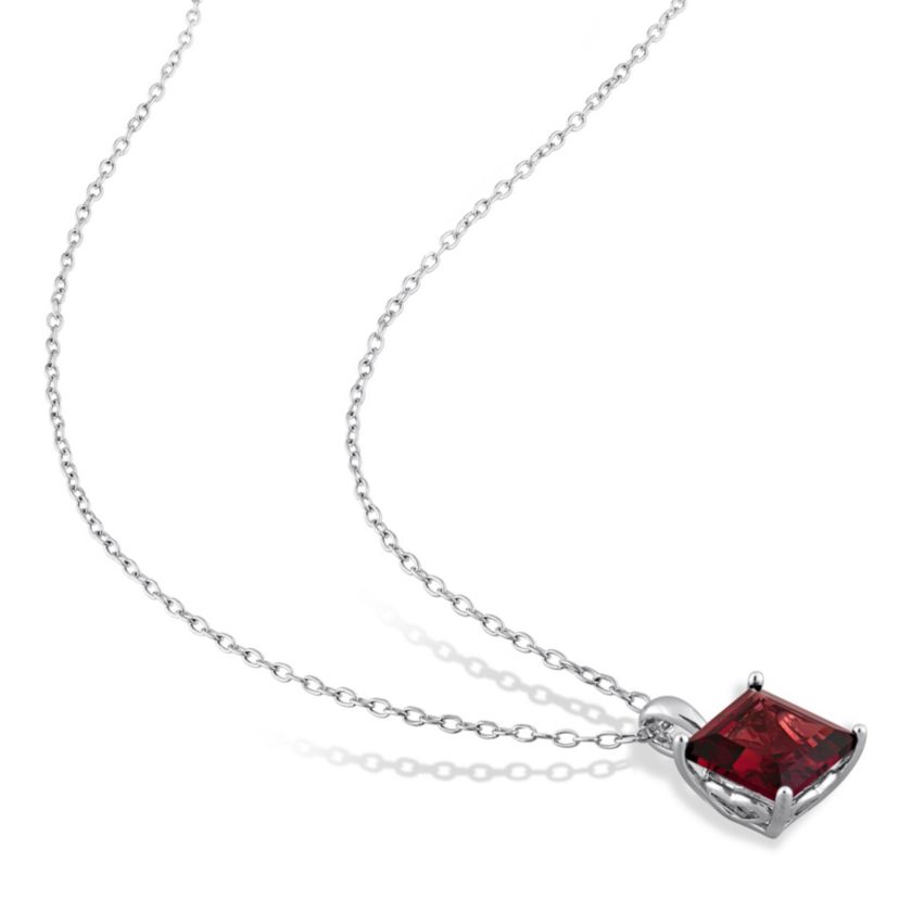 Garnet Solitaire Pendant with Chain and Stud Earrings 2-Piece Set in Sterling Silver
