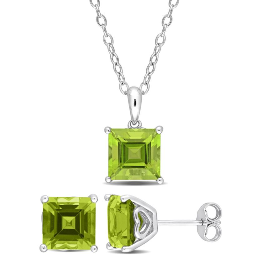 Peridot Pendant with Chain and Earrings 2-Piece Set in Sterling Silver