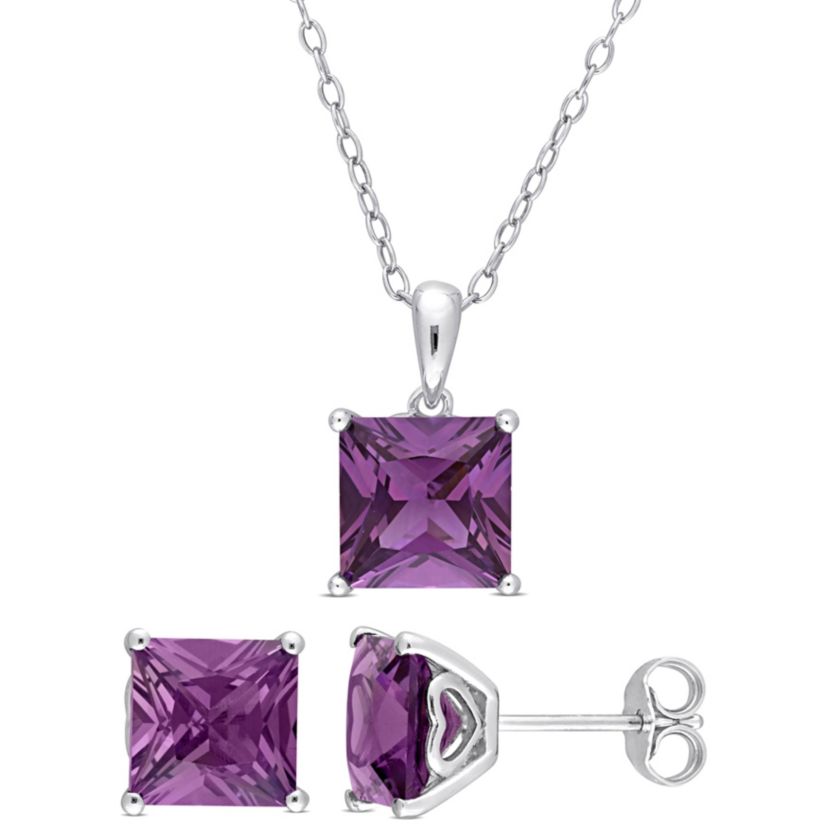Simulated Alexandrite Pendant with Chain and Earrings 2-Piece Set in Sterling Silver