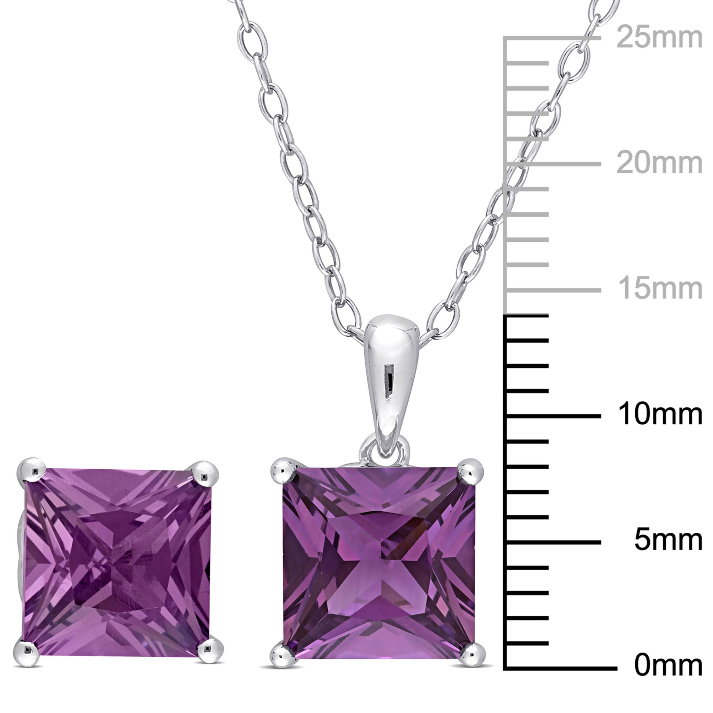 Simulated Alexandrite Pendant with Chain and Earrings 2-Piece Set in Sterling Silver